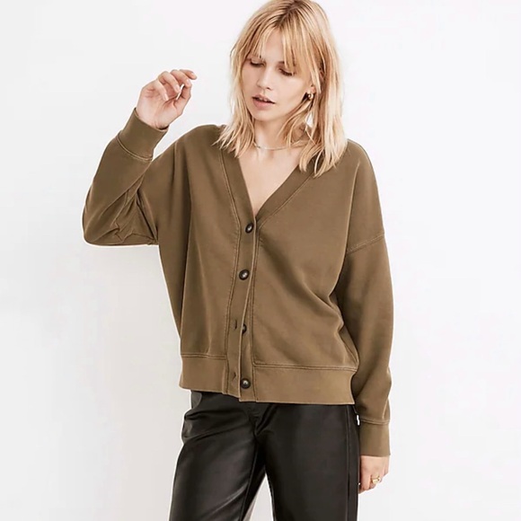 Madewell Sweaters - Madewell (Re)sourced Cotton Cardigan Sweater in Kale Green Size L Button Front